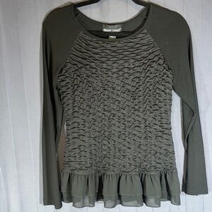 Beautiful Gathered Black Long Sleeve Top Ruffles SM